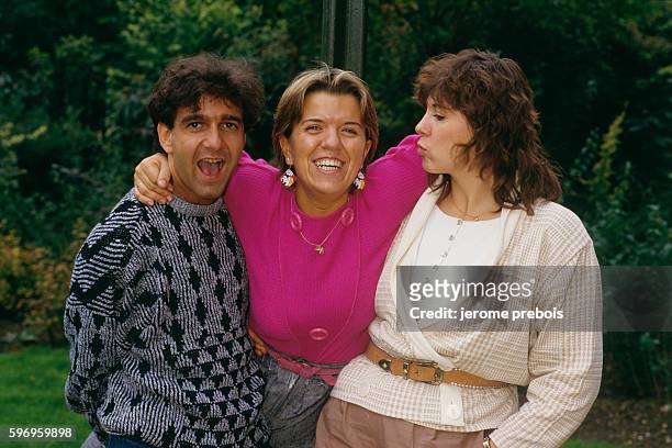 French actors and comedians Yvan Burger, Mimie Mathy and Michele Bernier during the run of television show Le Petit Theatre de Bouvard.