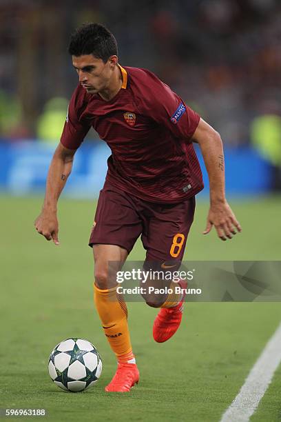 Diego Perotti of AS Roma in action during the UEFA Champions League qualifying playoff round second leg match between AS Roma and FC Porto at Stadio...