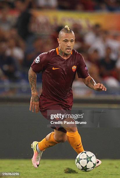 Radja Nainggolan of AS Roma in action during the UEFA Champions League qualifying playoff round second leg match between AS Roma and FC Porto at...