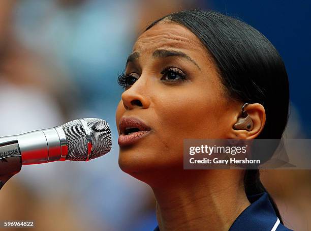 Singer Ciara performs before the women's final match at the U.S. Open tennis tournament in New York, September 12, 2015.