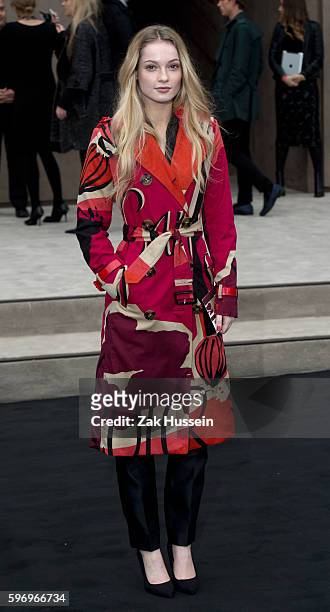 Hannah Dodd arriving at the Burberry Prorsum show at the London Collections: Men AW15 in London.
