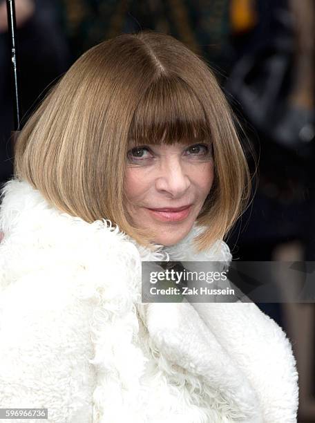 Anna Wintour arriving at the Burberry Prorsum show at the London Collections: Men AW15 in London.