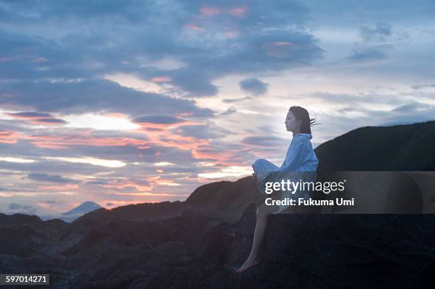 on the coast - sitting ストックフォトと画像