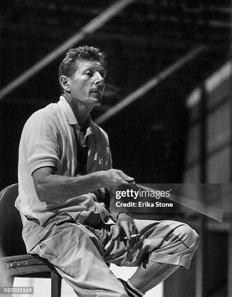 American actor, singer and comedian Danny Kaye conducts a concert at Tanglewood in Massachusetts, 1961.