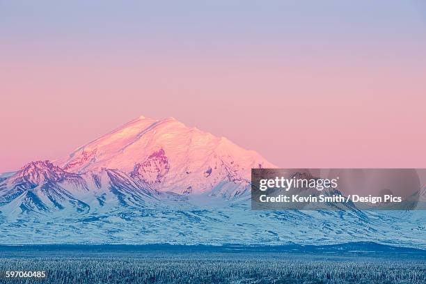 scenic view of mt. drum at sunset, southcentral alaska, winter - alpenglow stock pictures, royalty-free photos & images