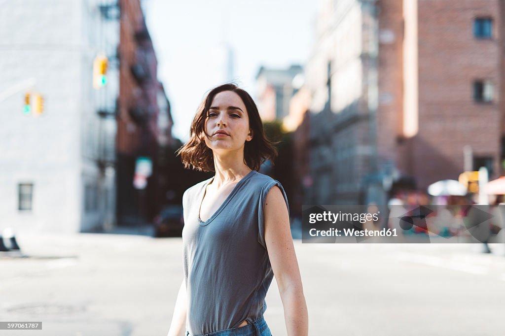 USA, New York City, portrait of young woman