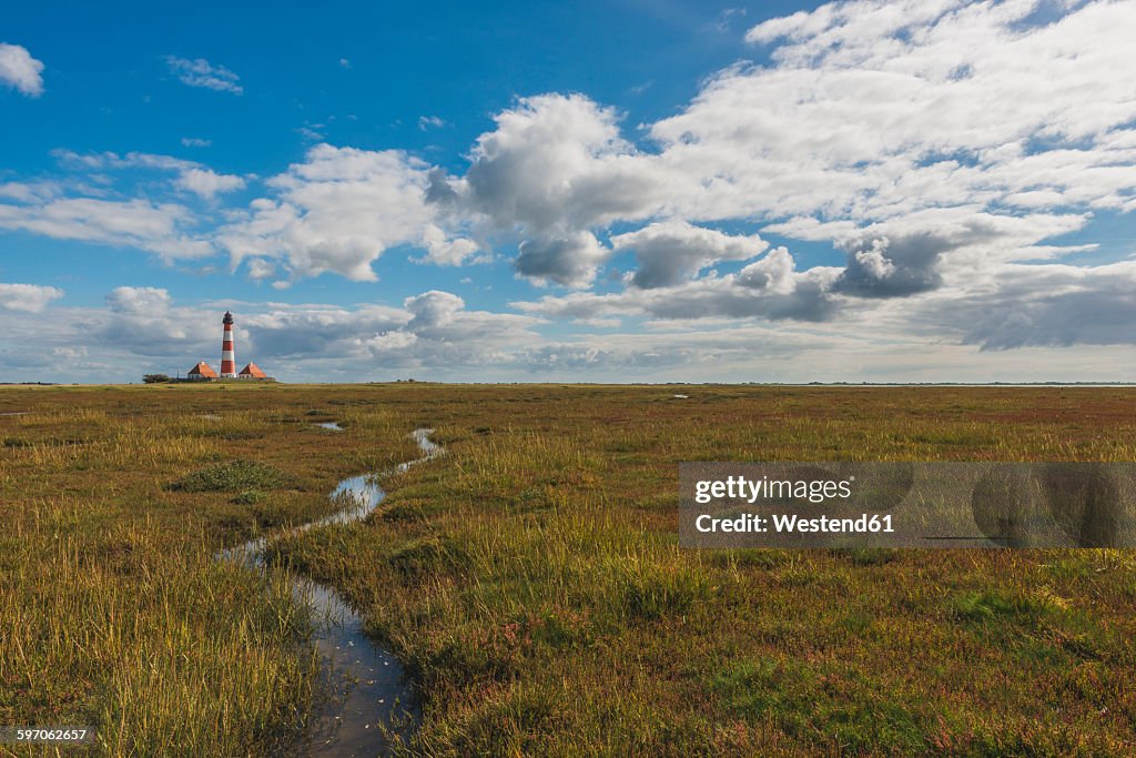 Germany, Schleswig-Holstein, North Sea Coast, View of Westerheversand Lighthouse