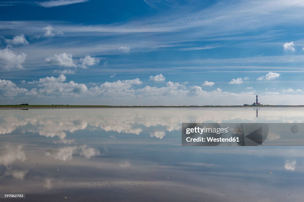 Germany, Schleswig-Holstein, North Sea Coast, View of Westerheversand Lighthouse