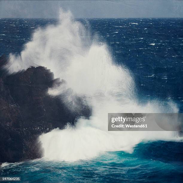 spain, la palma, wind wave breaking at lava rock - puerto naos stock pictures, royalty-free photos & images