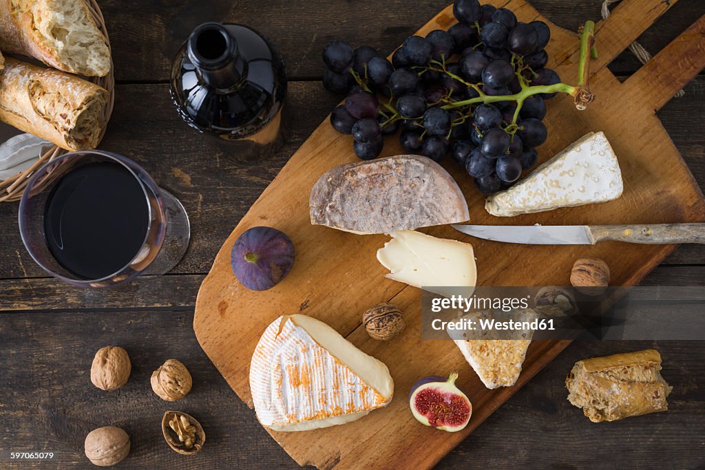 Cheese platter with camembert, walnut cheese, gorgonzola and taleggio