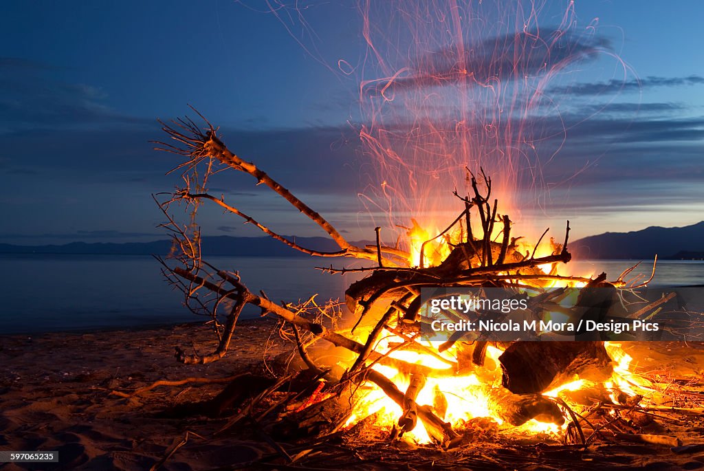 Bonfire on the beach at Golden Bay, New Years Eve