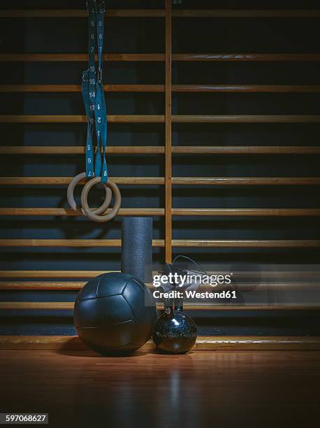 equipment for functional training at wall bars in gym - medicine ball stock pictures, royalty-free photos & images