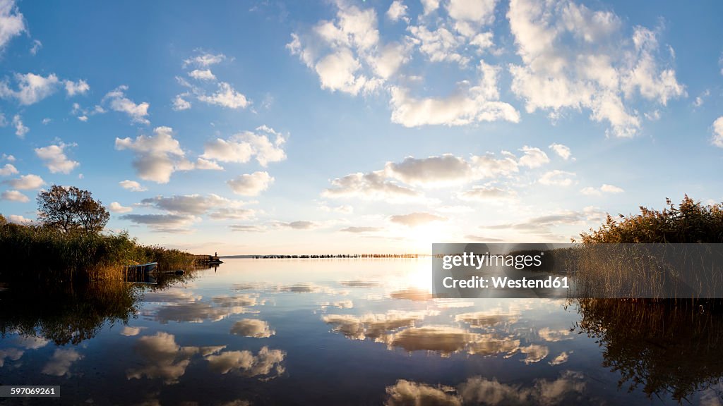 Germany, Mecklenburg-Western Pomerania, Ruegen Island, Glowe, Spyckerscher See at sunset