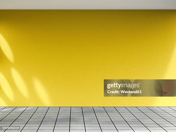 ilustraciones, imágenes clip art, dibujos animados e iconos de stock de 3d rendering of interior yellow wall and concrete floor - yellow colour