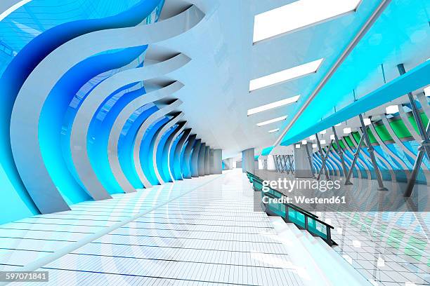 indoor view of futuristic hall, 3d rendering - oberlicht stock-grafiken, -clipart, -cartoons und -symbole