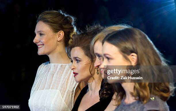 Romola Garai, Helena Bonham Carter, Anne-Marie Duff and Carey Mulligan arriving at the screening of Suffragette at the Odeon Leicester Square in...