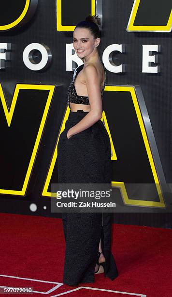 Daisy Ridley arriving at the European premiere of "Star Wars - The Force Awakens" in Leicester Square, London
