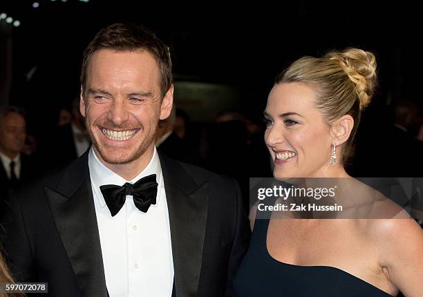 Michael Fassbender and Kate Winslet arriving at the gala screening of Steve Jobs on the closing night of the BFI London Film Festival
