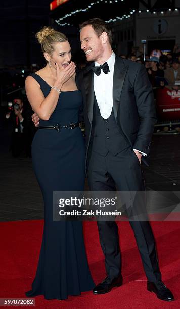 Michael Fassbender and Kate Winslet arriving at the gala screening of Steve Jobs on the closing night of the BFI London Film Festival