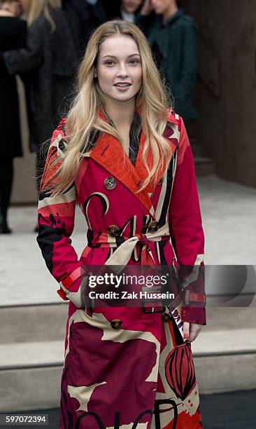 Hannah Dodd arriving at the Burberry Prorsum show at the London Collections: Men AW15 in London.