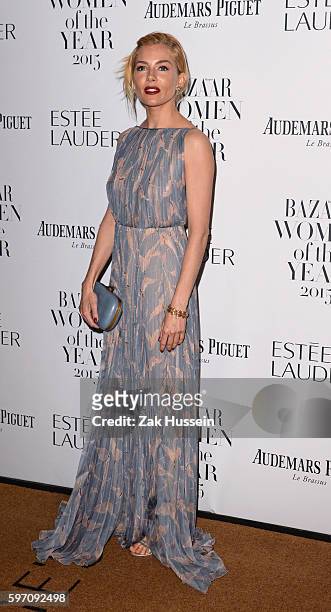 Sienna Miller arriving at the Harper's Bazaar Women of the Year Awards at Claridges in London.