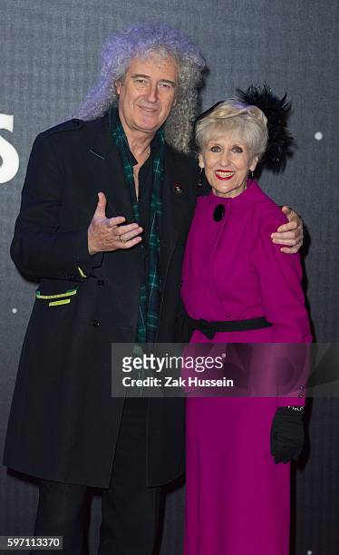 Brian May and Anita Dobson arriving at the European premiere of "Star Wars - The Force Awakens" in Leicester Square, London