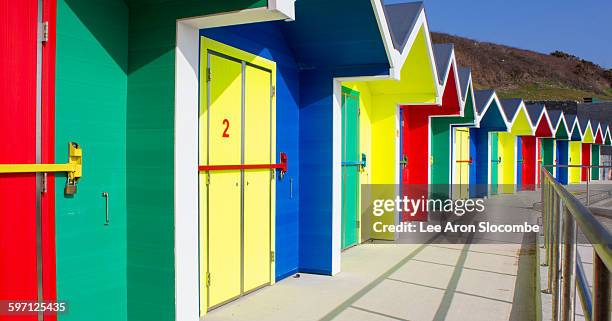 barry island beach huts - south wales stock pictures, royalty-free photos & images