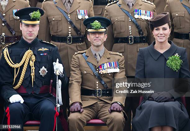 Prince WIlliam, Duke of Cambridge and Catherine, Duchess of Cambridge, wearing a bespoke Catherine Walker coat, attending the Irish Guards' St....