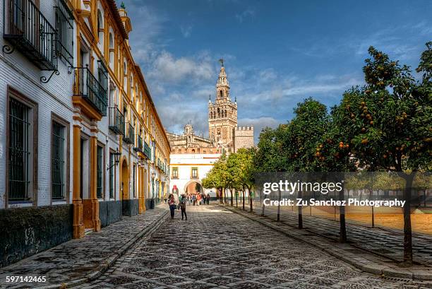 giralda tower - seville cathedral stockfoto's en -beelden