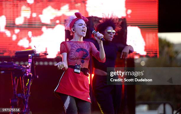 Singer Grimes performs onstage during FYF Festival at Los Angeles Sports Arena on August 27, 2016 in Los Angeles, California.