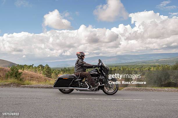 Bikers take part in Thunder In The Glen, one of Europe's largest annual gatherings of Harley-Davidson motorcycle enthusiasts in the Highlands of...