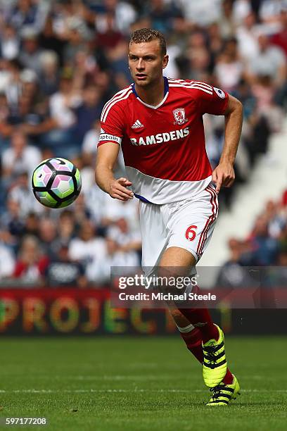 Ben Gibson of Middlesbrough during the Premier League match between West Bromwich Albion and Middlesbrough at The Hawthorns on August 28, 2016 in...