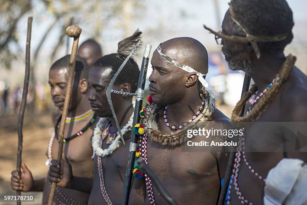 The people of Swaziland participate the Swazi's cultural ceremony, Umhlanga Festival at Ludzidzini Royal Village in Swaziland, Lobamba, South Africa...