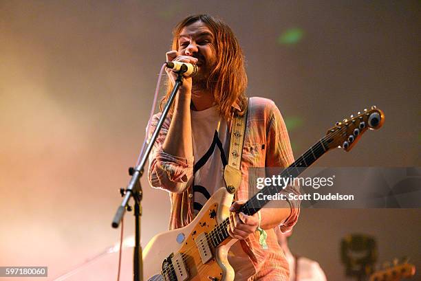 Singer Kevin Parker of Tame Impala performs onstage during FYF Festival at Los Angeles Sports Arena on August 27, 2016 in Los Angeles, California.