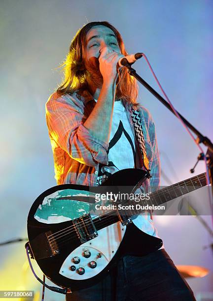 Singer Kevin Parker of Tame Impala performs onstage during FYF Festival at Los Angeles Sports Arena on August 27, 2016 in Los Angeles, California.