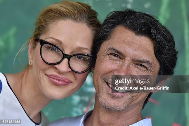 Actor Lou Diamond Phillips and wife Yvonne Boismier Phillips arrive at the premiere of Focus Features' 'Kubo And The Two Strings' at AMC Universal...