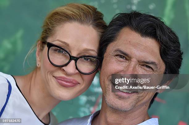 Actor Lou Diamond Phillips and wife Yvonne Boismier Phillips arrive at the premiere of Focus Features' 'Kubo And The Two Strings' at AMC Universal...