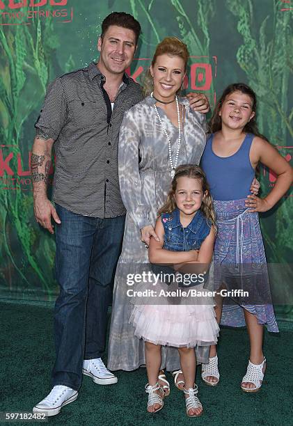 Actress Jodie Sweetin, daughters Zoie Laurel May Herpin and Beatrix Carlin Sweetin Coyle, and Justin Hodak arrive at the premiere of Focus Features'...