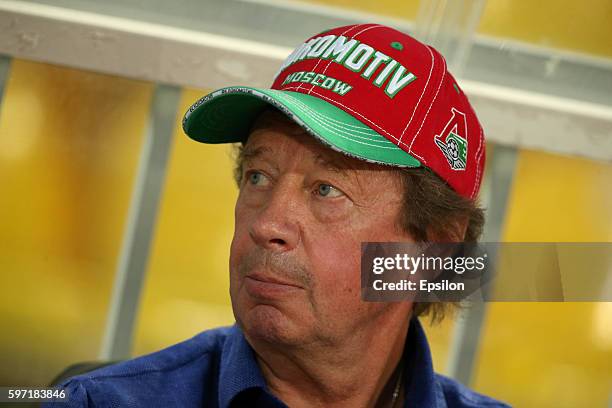 Head coach Yuriy Syomin of FC Lokomotiv Moscow looks on during the Russian Premier League match between FC Krasnodar and FC Lokomotiv Moscow at the...