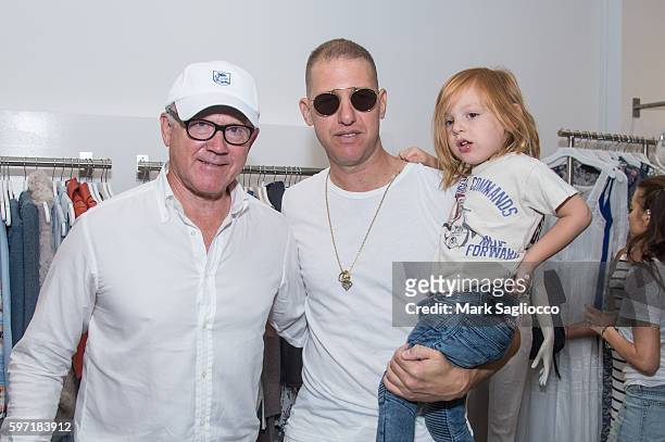Woody Johnson , Jeff Goldstein and Jetson Goldstein attend the Breakfast and Mimosas At Blue & Creamat Blue & Cream on August 28, 2016 in East...