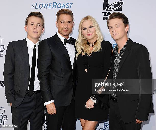 John Owen Lowe, honoree Rob Lowe, Sheryl Berkoff and Matthew Edward Lowe attend the Comedy Central Roast of Rob Lowe at Sony Studios on August 27,...
