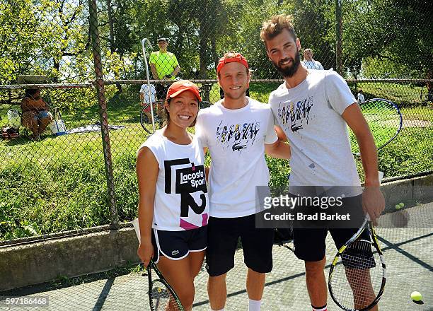 Tennis Player Kristie Ahn , Denis Kudla and Benoit Paire attend LACOSTE And City Parks Foundation Host Tennis Clinic In Central Park at Central Park...