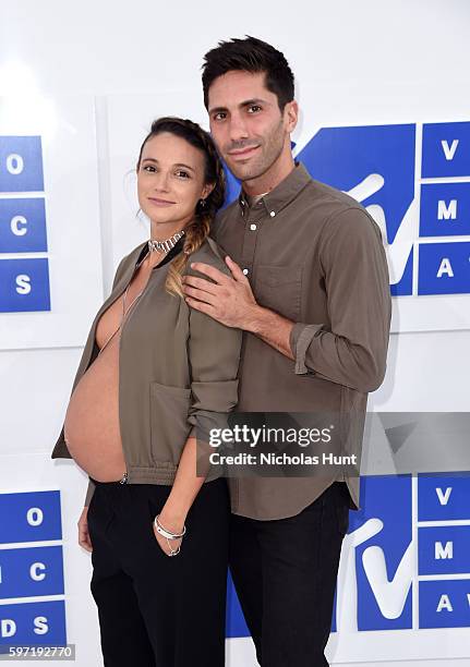 Laura Perlongo and producer Nev Schulman attend the 2016 MTV Video Music Awards at Madison Square Garden on August 28, 2016 in New York City.