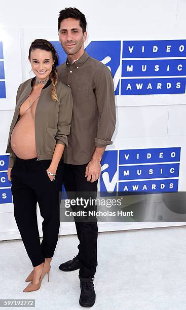 Laura Perlongo and producer Nev Schulman attend the 2016 MTV Video Music Awards at Madison Square Garden on August 28, 2016 in New York City.