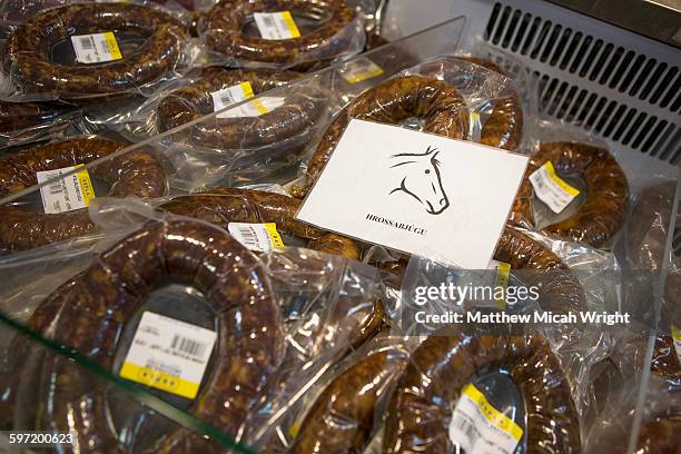 a local icelandic delicacy, horse sausage - vacuum packed stock pictures, royalty-free photos & images