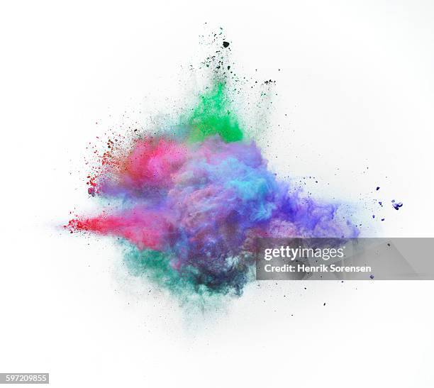 powder explosion on white - colour powder explosion stock pictures, royalty-free photos & images
