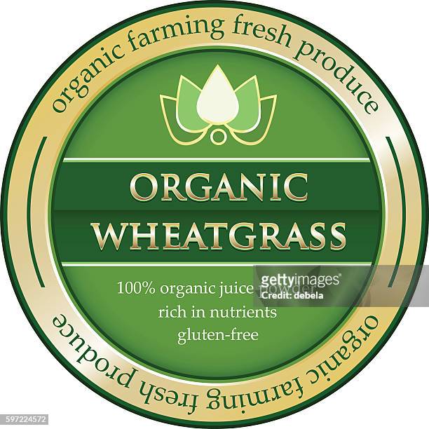organic wheatgrass juice powder gold label - minced stock illustrations