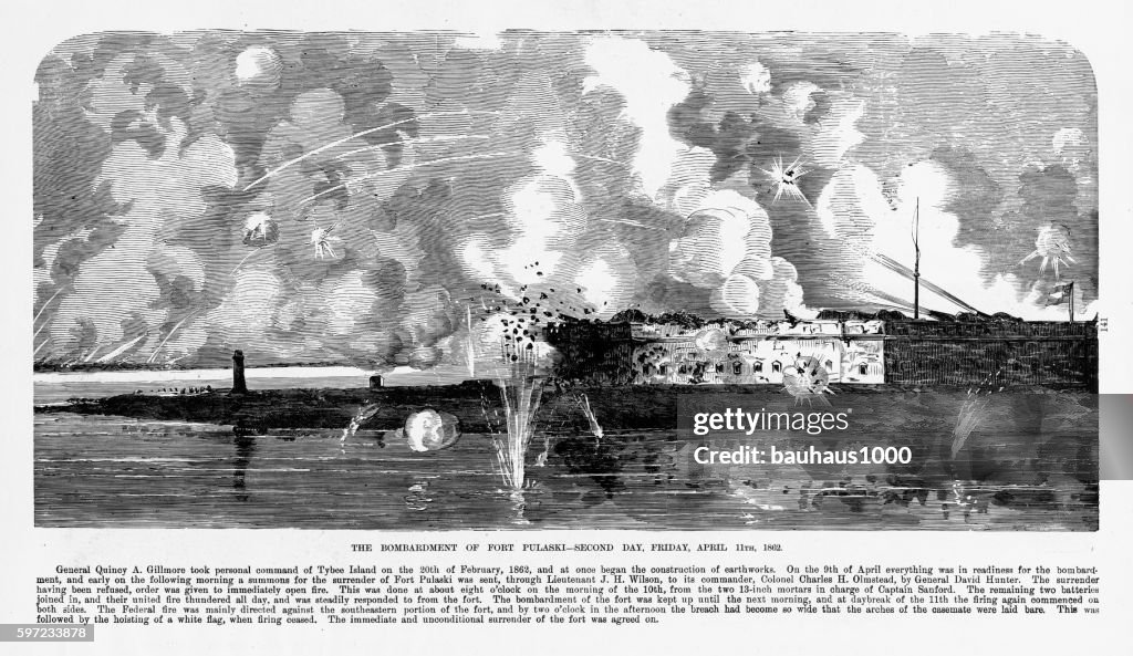 Fort Pulaski, Tybee Island, Georgia, 1862 Civil War Engraving