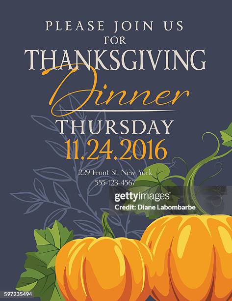 fall pumpkins thanksgiving dinner invitation template - thanksgiving meal vector stock illustrations