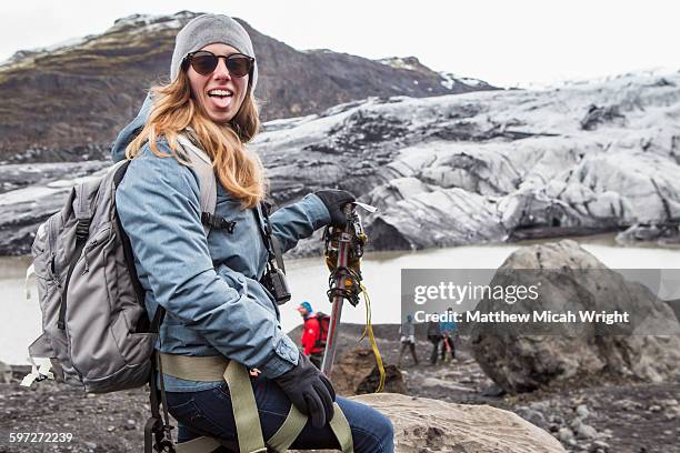 a hike on the solheimajokull glacier - iceland mountains stock pictures, royalty-free photos & images